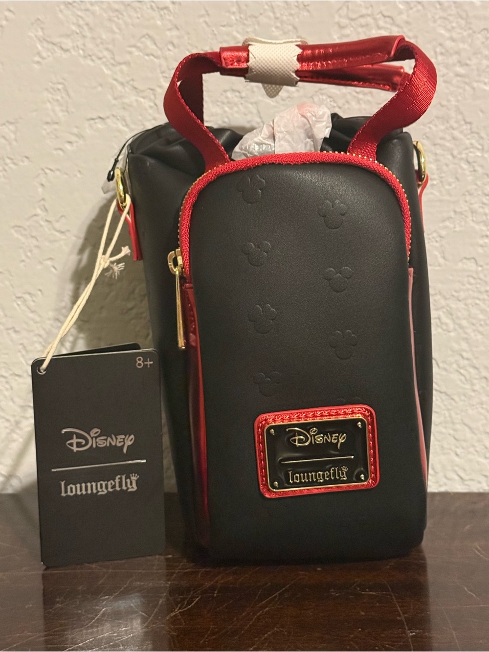 Loungefly Disney Minnie Red Embossed Water Bottle Holder Crossbody Bag